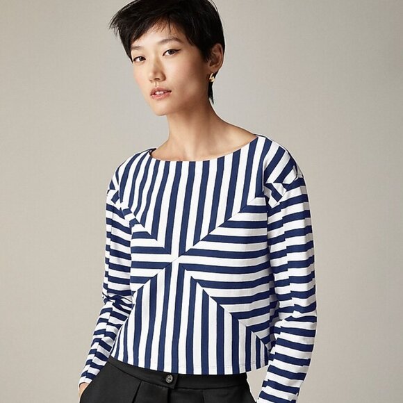 NWT Christopher John Rogers X J.Crew mariner cloth boatneck T-shirt in stripe S - Picture 1 of 6